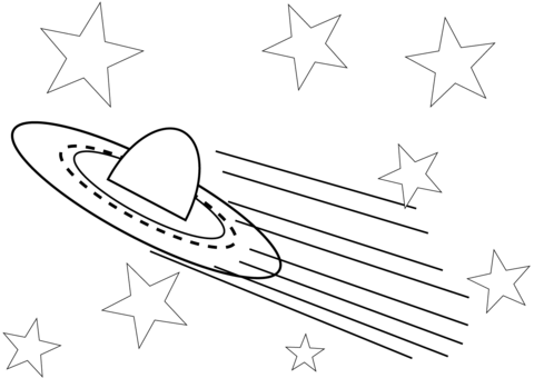 Flying Saucer In Space Coloring Page